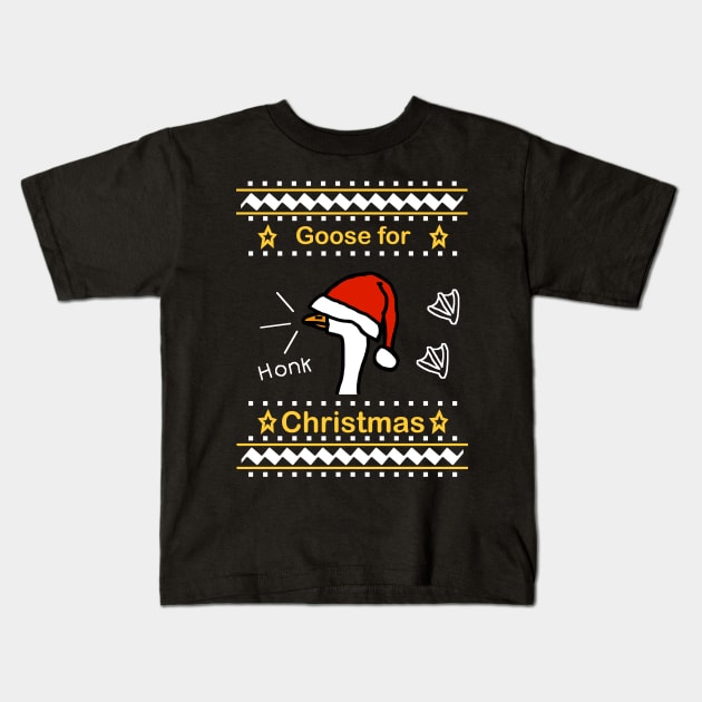 Funny Goose Ugly Christmas Sweater Kids T-Shirt by ellenhenryart